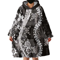 Hawaii Puakenikeni and Maile Lei Wearable Blanket Hoodie Black Japanese Wave Style LT9 - Polynesian Pride