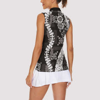 Hawaii Puakenikeni and Maile Lei Women Sleeveless Polo Shirt Black Japanese Wave Style LT9 - Polynesian Pride