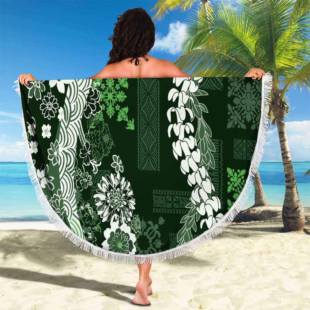 Hawaii Puakenikeni and Maile Lei Beach Blanket Green Japanese Wave Style - Polynesian Pride