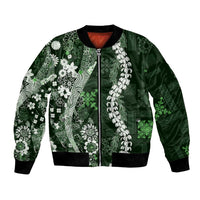 Hawaii Puakenikeni and Maile Lei Bomber Jacket Green Japanese Wave Style LT9 Unisex Green - Polynesian Pride