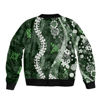 Hawaii Puakenikeni and Maile Lei Bomber Jacket Green Japanese Wave Style LT9 - Polynesian Pride