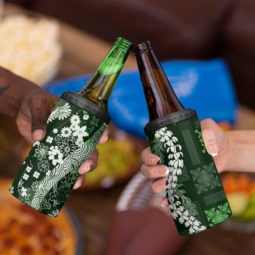 Hawaii Puakenikeni and Maile Lei 4 in 1 Can Cooler Tumbler Green Japanese Wave Style LT9 - Polynesian Pride