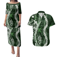Hawaii Puakenikeni and Maile Lei Couples Matching Puletasi and Hawaiian Shirt Green Japanese Wave Style LT9 Green - Polynesian Pride
