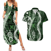 Hawaii Puakenikeni and Maile Lei Couples Matching Summer Maxi Dress and Hawaiian Shirt Green Japanese Wave Style LT9 Green - Polynesian Pride