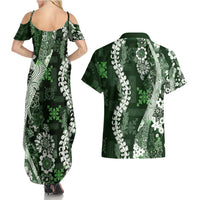 Hawaii Puakenikeni and Maile Lei Couples Matching Summer Maxi Dress and Hawaiian Shirt Green Japanese Wave Style LT9 - Polynesian Pride