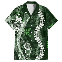 Hawaii Puakenikeni and Maile Lei Family Matching Long Sleeve Bodycon Dress and Hawaiian Shirt Green Japanese Wave Style LT9 Dad's Shirt - Short Sleeve Green - Polynesian Pride