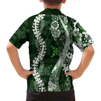 Hawaii Puakenikeni and Maile Lei Family Matching Off Shoulder Maxi Dress and Hawaiian Shirt Green Japanese Wave Style LT9 - Polynesian Pride