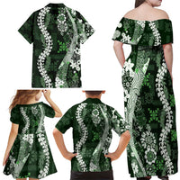 Hawaii Puakenikeni and Maile Lei Family Matching Off Shoulder Maxi Dress and Hawaiian Shirt Green Japanese Wave Style LT9 - Polynesian Pride