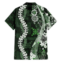 Hawaii Puakenikeni and Maile Lei Family Matching Off Shoulder Maxi Dress and Hawaiian Shirt Green Japanese Wave Style LT9 - Polynesian Pride