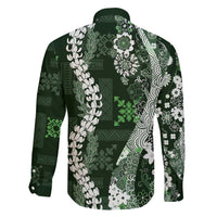 Hawaii Puakenikeni and Maile Lei Family Matching Short Sleeve Bodycon Dress and Hawaiian Shirt Green Japanese Wave Style LT9 - Polynesian Pride