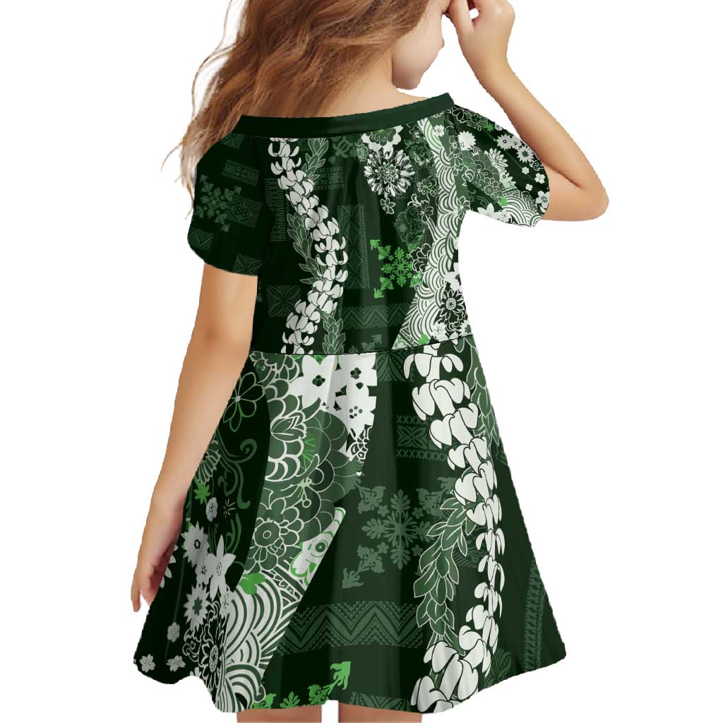 Hawaii Puakenikeni and Maile Lei Family Matching Summer Maxi Dress and Hawaiian Shirt Green Japanese Wave Style LT9 - Polynesian Pride