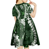 Hawaii Puakenikeni and Maile Lei Kid Short Sleeve Dress Green Japanese Wave Style LT9 - Polynesian Pride