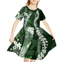 Hawaii Puakenikeni and Maile Lei Kid Short Sleeve Dress Green Japanese Wave Style LT9 - Polynesian Pride