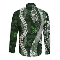 Hawaii Puakenikeni and Maile Lei Long Sleeve Button Shirt Green Japanese Wave Style LT9 - Polynesian Pride
