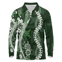 Hawaii Puakenikeni and Maile Lei Long Sleeve Polo Shirt Green Japanese Wave Style LT9 Green - Polynesian Pride