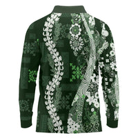 Hawaii Puakenikeni and Maile Lei Long Sleeve Polo Shirt Green Japanese Wave Style LT9 - Polynesian Pride