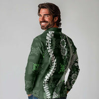 Hawaii Puakenikeni and Maile Lei Long Sleeve Polo Shirt Green Japanese Wave Style LT9 - Polynesian Pride