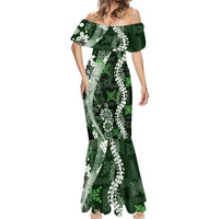 Hawaii Puakenikeni and Maile Lei Mermaid Dress Green Japanese Wave Style LT9 - Polynesian Pride