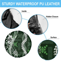 Hawaii Puakenikeni and Maile Lei Spare Tire Cover Green Japanese Wave Style - Polynesian Pride