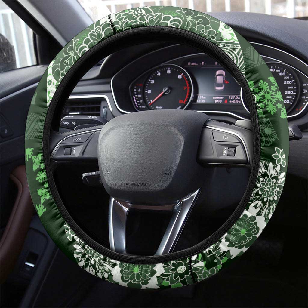 Hawaii Puakenikeni and Maile Lei Steering Wheel Cover Green Japanese Wave Style - Polynesian Pride