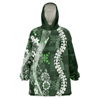 Hawaii Puakenikeni and Maile Lei Wearable Blanket Hoodie Green Japanese Wave Style LT9 One Size Green - Polynesian Pride