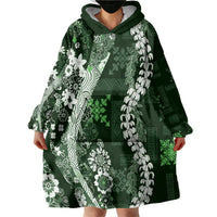 Hawaii Puakenikeni and Maile Lei Wearable Blanket Hoodie Green Japanese Wave Style LT9 - Polynesian Pride