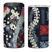 Hawaii Puakenikeni and Maile Lei 4 in 1 Can Cooler Tumbler Navy Blue Japanese Wave Style LT9 One Size: 16 oz Navy Blue - Polynesian Pride