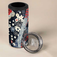 Hawaii Puakenikeni and Maile Lei 4 in 1 Can Cooler Tumbler Navy Blue Japanese Wave Style LT9 - Polynesian Pride