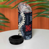 Hawaii Puakenikeni and Maile Lei 4 in 1 Can Cooler Tumbler Navy Blue Japanese Wave Style LT9 - Polynesian Pride