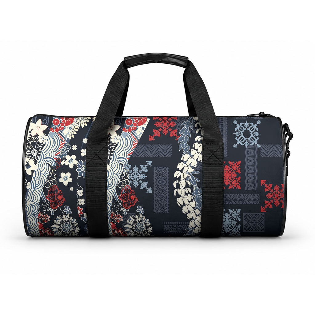 Hawaii Puakenikeni and Maile Lei Duffle Bag Navy Blue Japanese Wave Style LT9 One size Navy Blue - Polynesian Pride