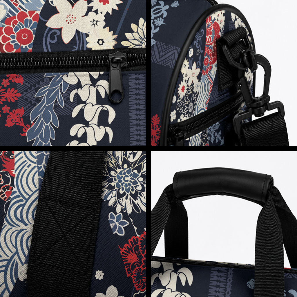 Hawaii Puakenikeni and Maile Lei Duffle Bag Navy Blue Japanese Wave Style LT9 - Polynesian Pride