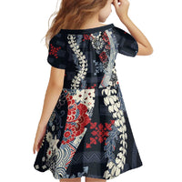 Hawaii Puakenikeni and Maile Lei Family Matching Off Shoulder Maxi Dress and Hawaiian Shirt Navy Blue Japanese Wave Style LT9 - Polynesian Pride