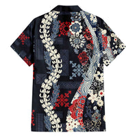 Hawaii Puakenikeni and Maile Lei Family Matching Summer Maxi Dress and Hawaiian Shirt Navy Blue Japanese Wave Style LT9 - Polynesian Pride