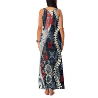Hawaii Puakenikeni and Maile Lei Family Matching Tank Maxi Dress and Hawaiian Shirt Navy Blue Japanese Wave Style LT9 - Polynesian Pride