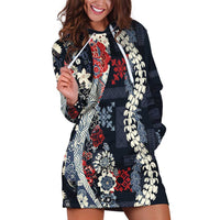 Hawaii Puakenikeni and Maile Lei Hoodie Dress Navy Blue Japanese Wave Style LT9 Navy Blue - Polynesian Pride
