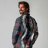 Hawaii Puakenikeni and Maile Lei Long Sleeve Polo Shirt Navy Blue Japanese Wave Style LT9 - Polynesian Pride