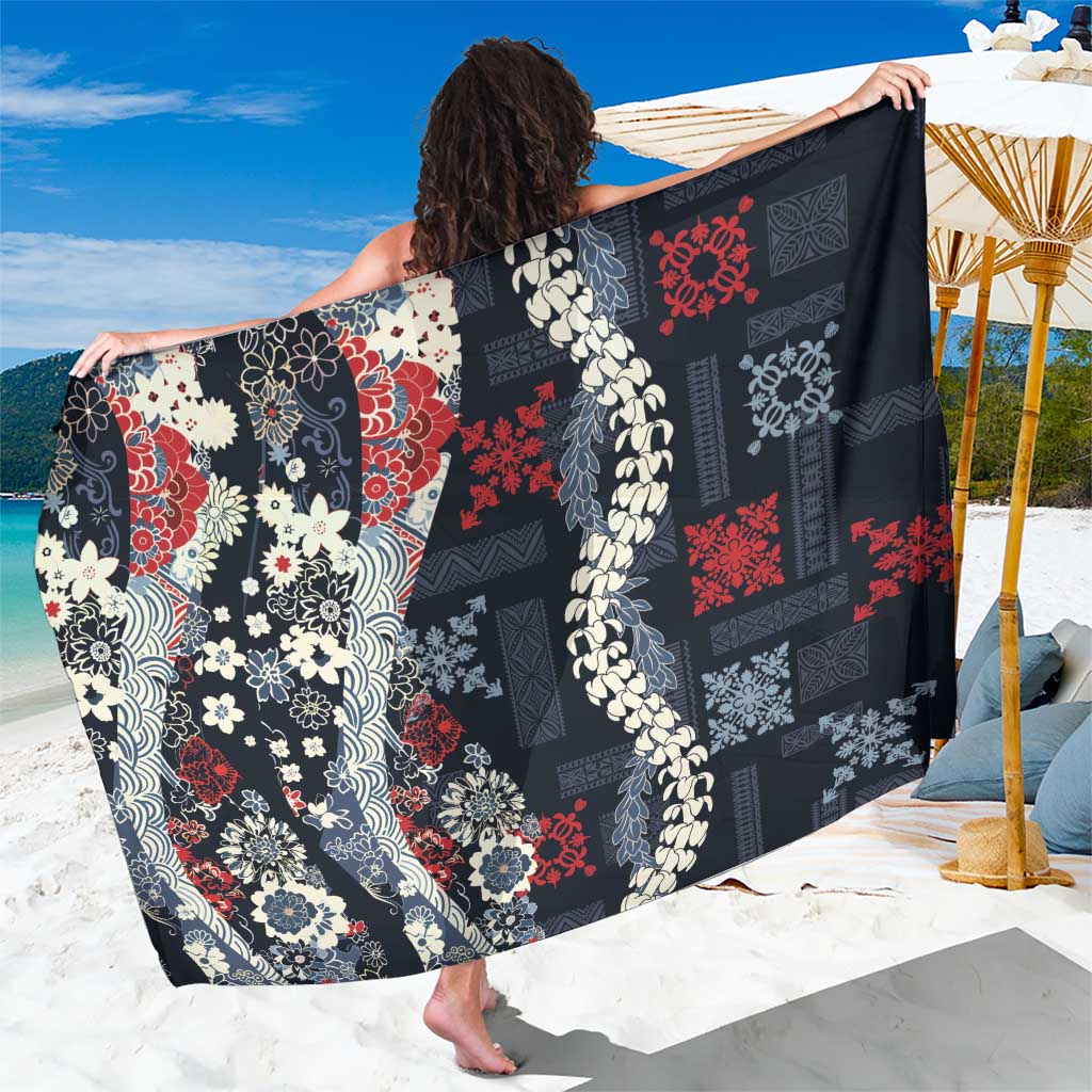 Hawaii Puakenikeni and Maile Lei Sarong Navy Blue Japanese Wave Style - Polynesian Pride