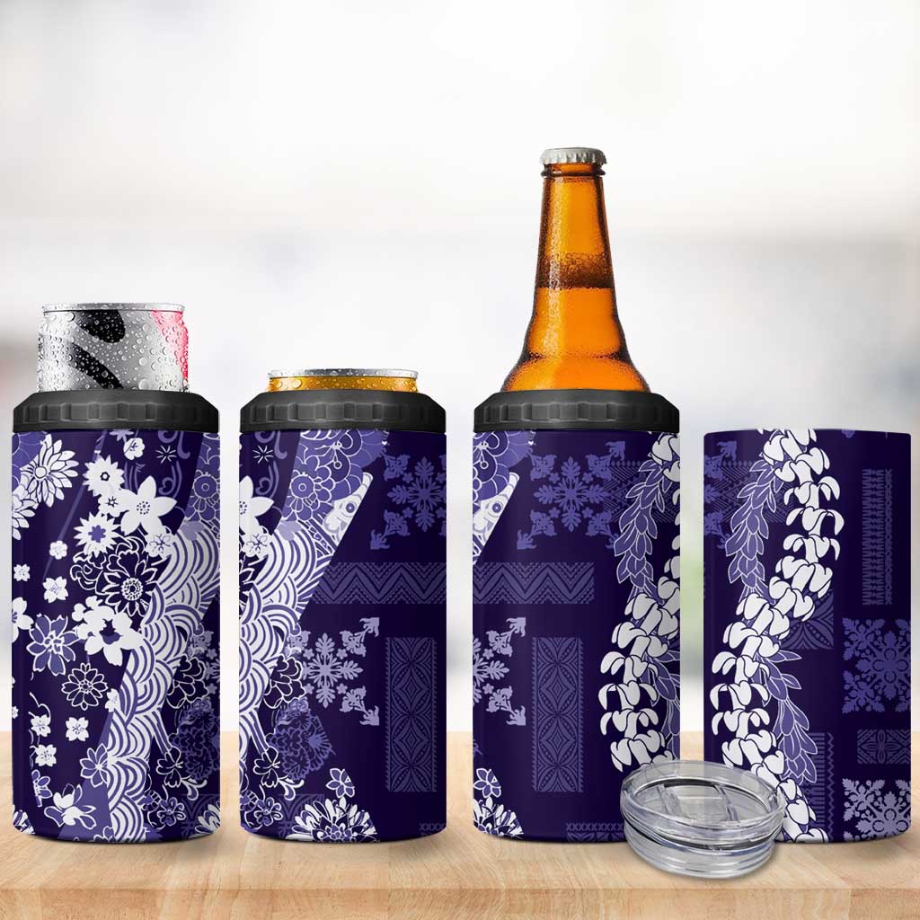Hawaii Puakenikeni and Maile Lei 4 in 1 Can Cooler Tumbler Purple Japanese Wave Style LT9 - Polynesian Pride