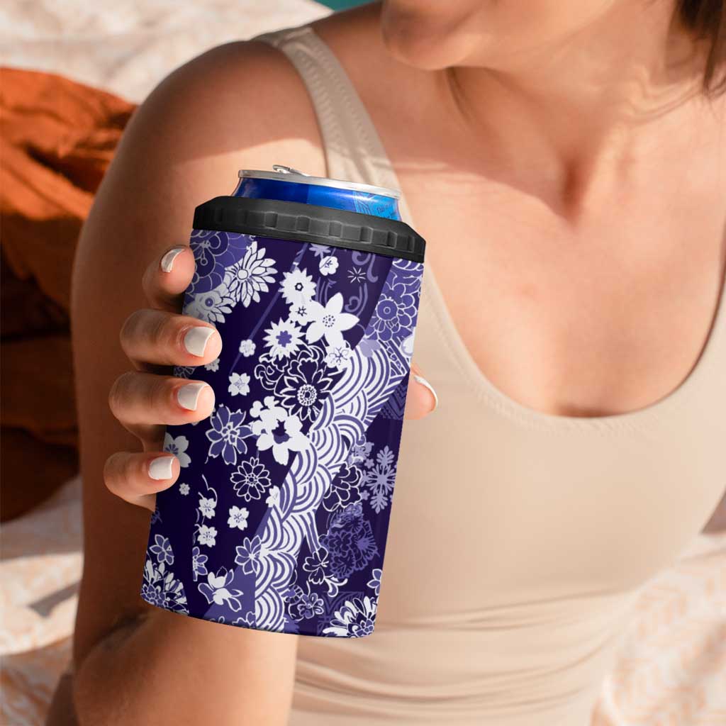 Hawaii Puakenikeni and Maile Lei 4 in 1 Can Cooler Tumbler Purple Japanese Wave Style LT9 - Polynesian Pride