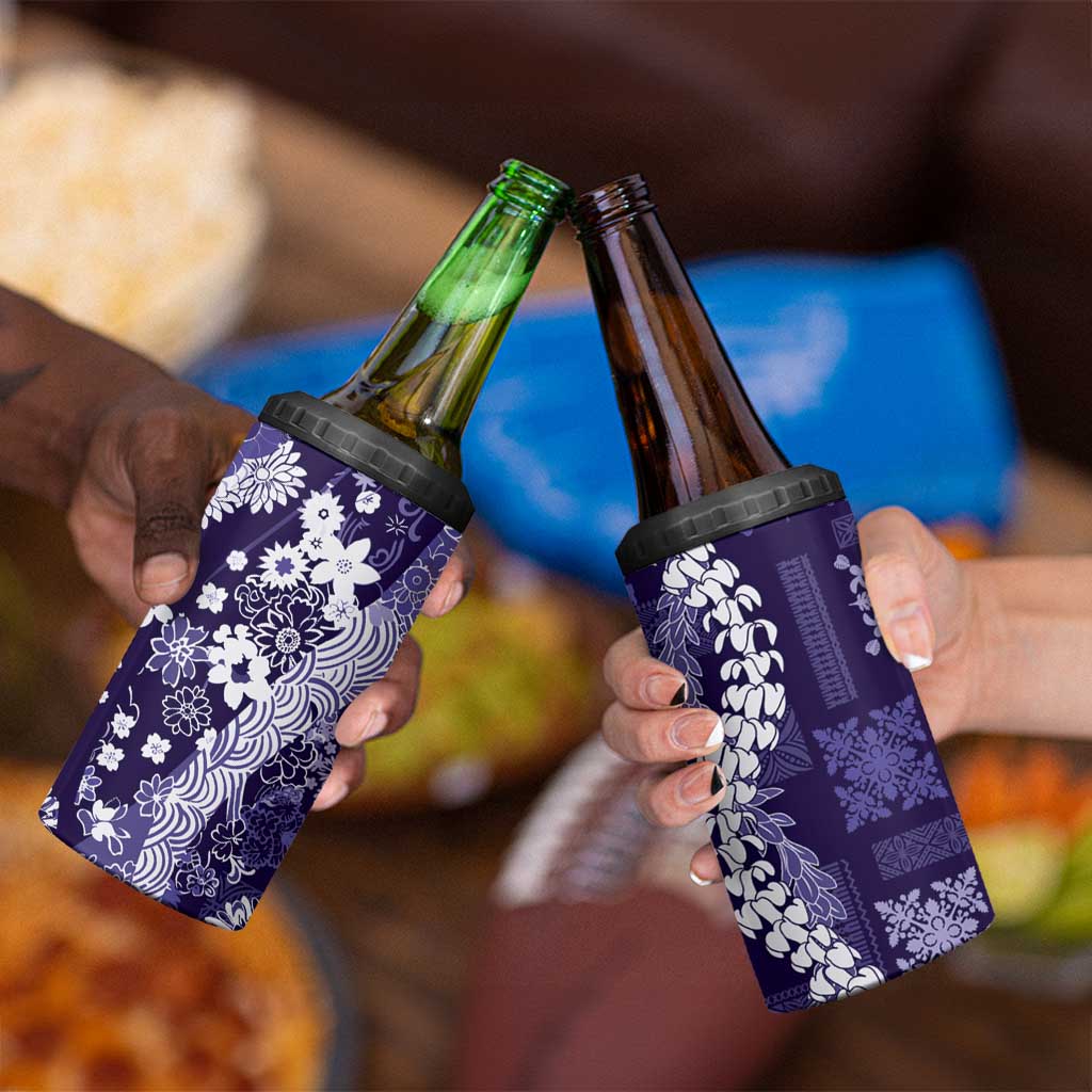 Hawaii Puakenikeni and Maile Lei 4 in 1 Can Cooler Tumbler Purple Japanese Wave Style LT9 - Polynesian Pride