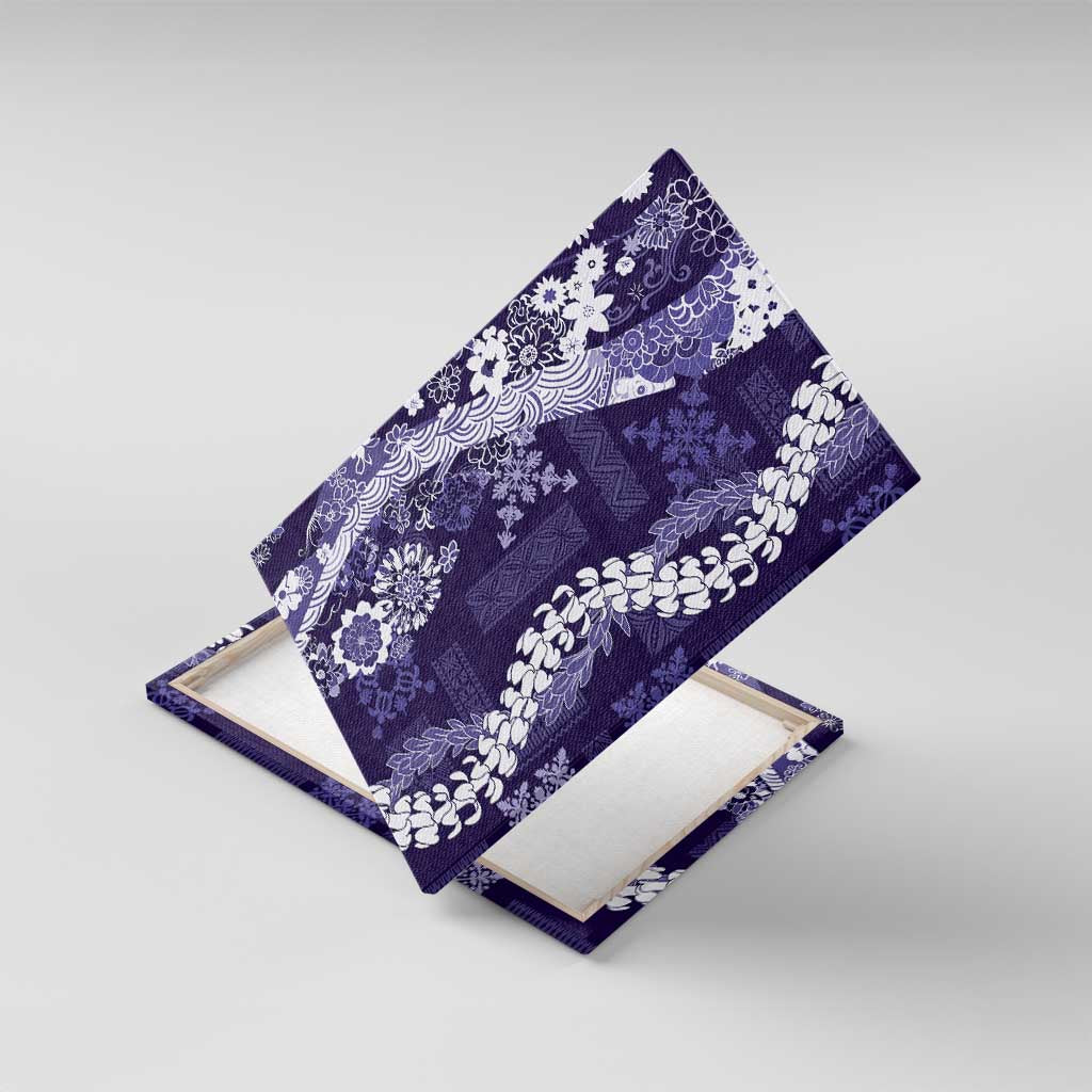 Hawaii Puakenikeni and Maile Lei Canvas Wall Art Purple Japanese Wave Style - Polynesian Pride