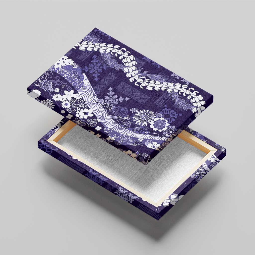 Hawaii Puakenikeni and Maile Lei Canvas Wall Art Purple Japanese Wave Style - Polynesian Pride