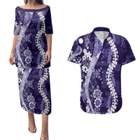Hawaii Puakenikeni and Maile Lei Couples Matching Puletasi and Hawaiian Shirt Purple Japanese Wave Style LT9 Purple - Polynesian Pride