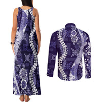Hawaii Puakenikeni and Maile Lei Couples Matching Tank Maxi Dress and Long Sleeve Button Shirt Purple Japanese Wave Style LT9 - Polynesian Pride