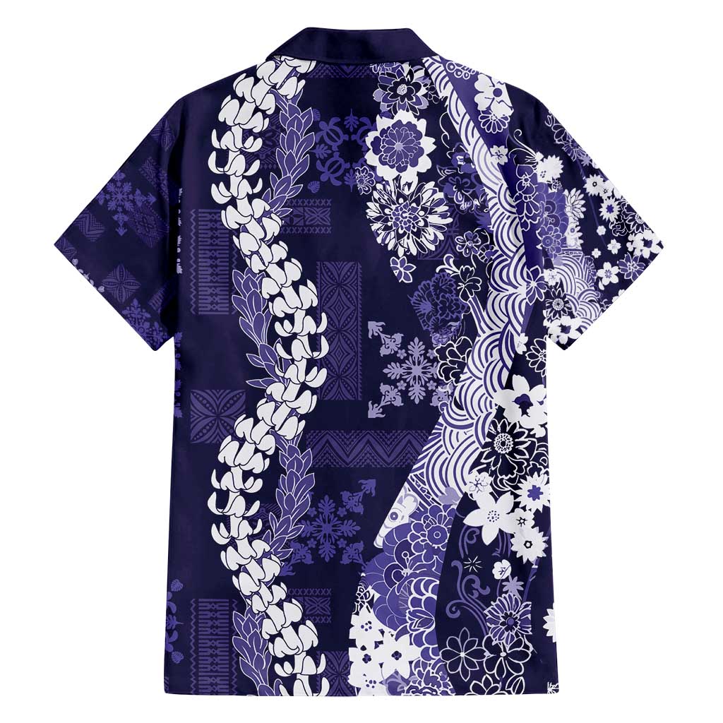 Hawaii Puakenikeni and Maile Lei Family Matching Long Sleeve Bodycon Dress and Hawaiian Shirt Purple Japanese Wave Style LT9 - Polynesian Pride