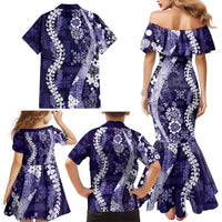 Hawaii Puakenikeni and Maile Lei Family Matching Mermaid Dress and Hawaiian Shirt Purple Japanese Wave Style LT9 - Polynesian Pride
