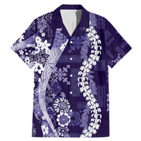 Hawaii Puakenikeni and Maile Lei Family Matching Mermaid Dress and Hawaiian Shirt Purple Japanese Wave Style LT9 Dad's Shirt - Short Sleeve Purple - Polynesian Pride