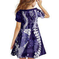 Hawaii Puakenikeni and Maile Lei Family Matching Off The Shoulder Long Sleeve Dress and Hawaiian Shirt Purple Japanese Wave Style LT9 - Polynesian Pride
