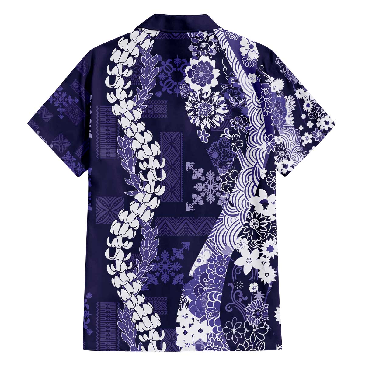 Hawaii Puakenikeni and Maile Lei Family Matching Off The Shoulder Long Sleeve Dress and Hawaiian Shirt Purple Japanese Wave Style LT9 - Polynesian Pride