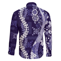 Hawaii Puakenikeni and Maile Lei Family Matching Off The Shoulder Long Sleeve Dress and Hawaiian Shirt Purple Japanese Wave Style LT9 - Polynesian Pride